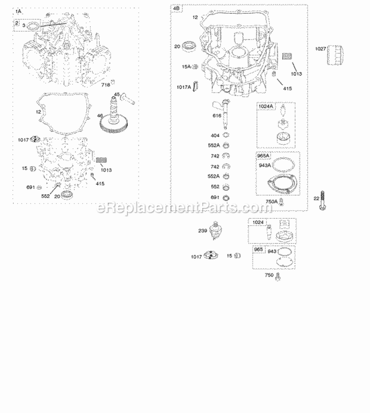 Engine Sump Diagram and Parts List for  Briggs and Stratton Engine